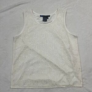 IB Diffusion‎ Ivory Lace Tank Top Women's Size 14 Sheer Overlay Sleeveless